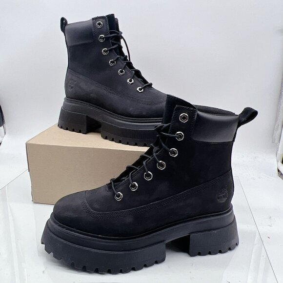 Timberland Sky 6 Inch Platform Lace Up Combat Boots A428J Black Leather US 8.5 - Picture 5 of 14